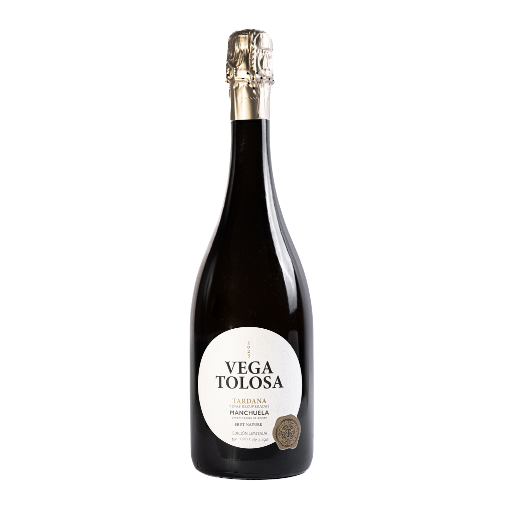 Botella de Vega Tolosa Tardana espumoso de la DO Manchuela